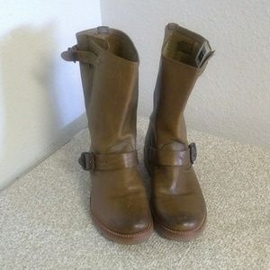 Frye Olive Brown Classic Mid Calf Leather Boots